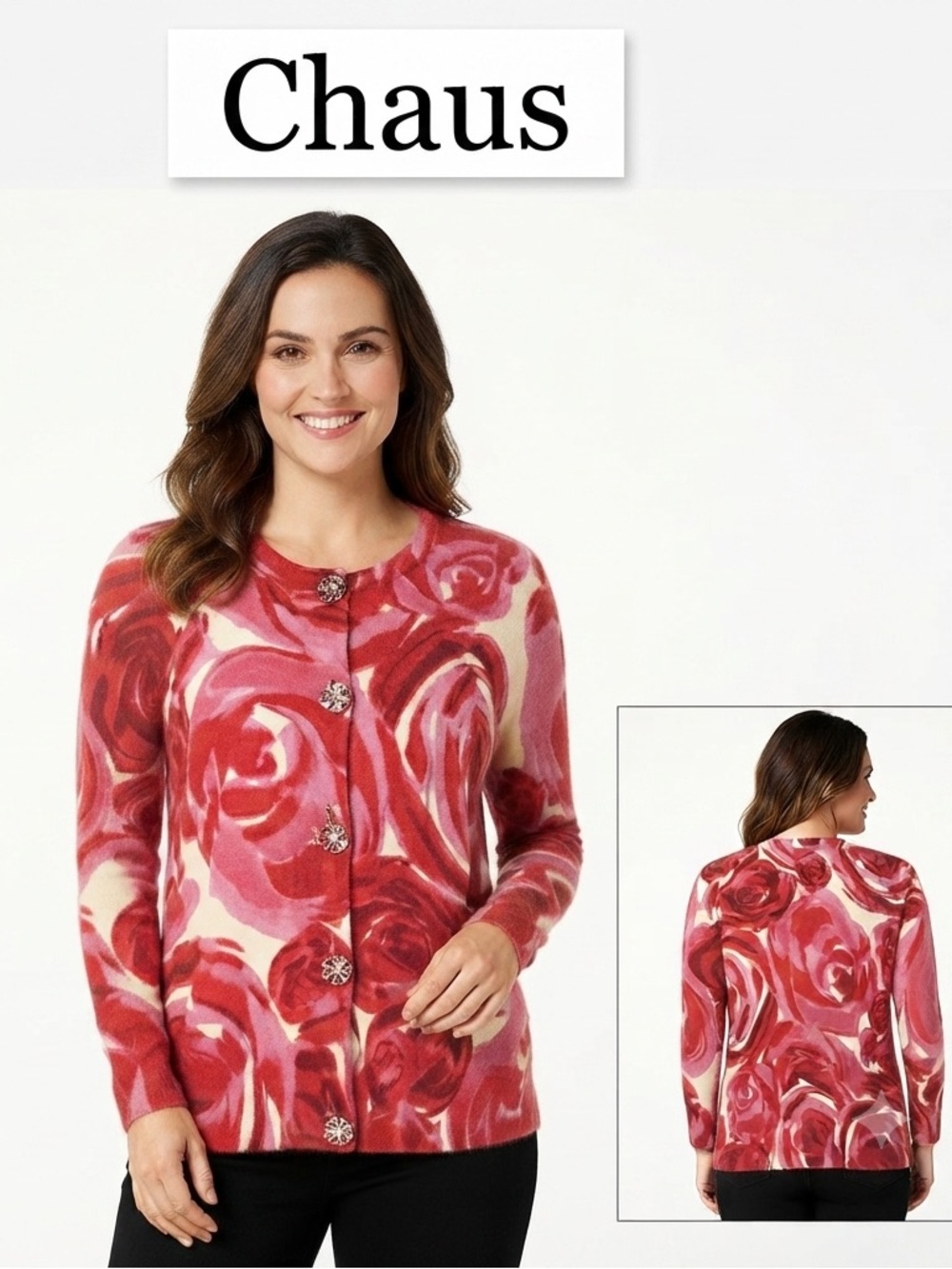 Chaus Silk Angora Rabbit Hair Blend Rose Cardigan NWT Medium